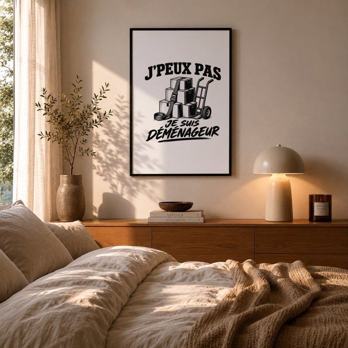 Poster J’peux pas je suis Déménageur J'peux pas minimaliste | Affiche Papier Photo 310 g Finition Perlée Format Taille A4