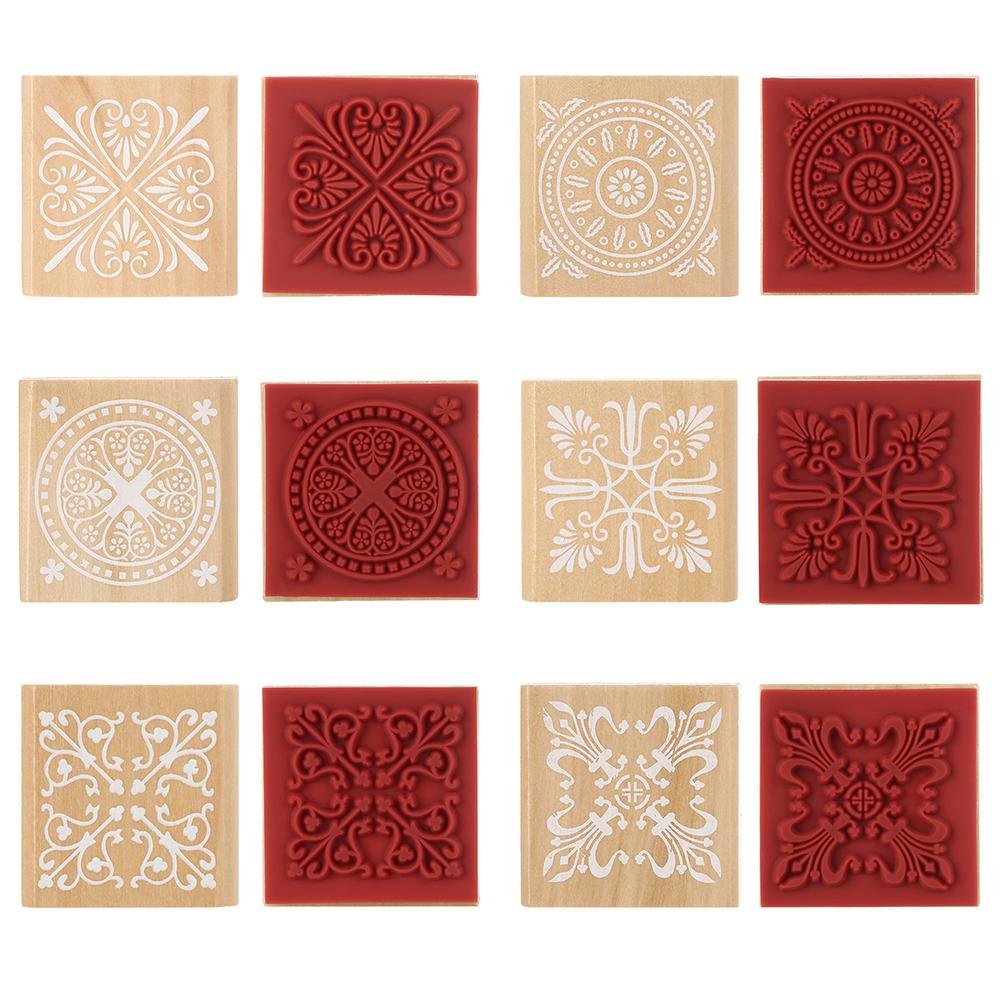 Sewing Vintage DIY Craft Wooden Rubber Scrapbooking Square Floral Stamps