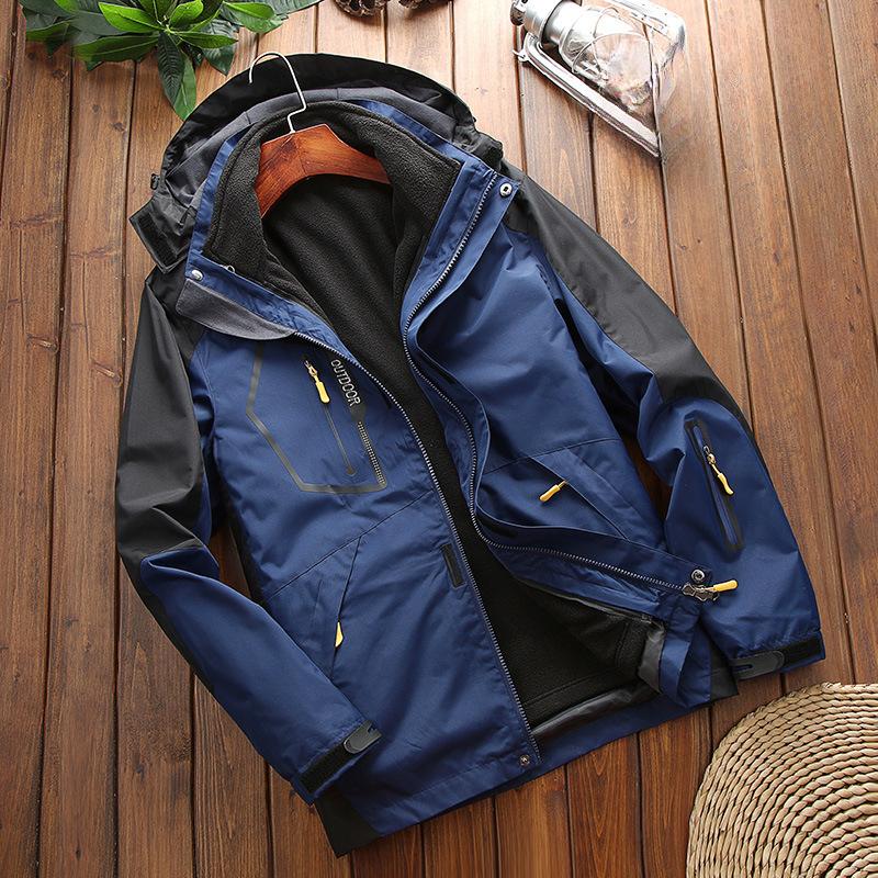 Men's Winter 3-in-1 Fleece-lined Warm Windproof and Waterproof Outdoor Jacket Sportswear Ski Camping Jacket Mountaineering Jacket