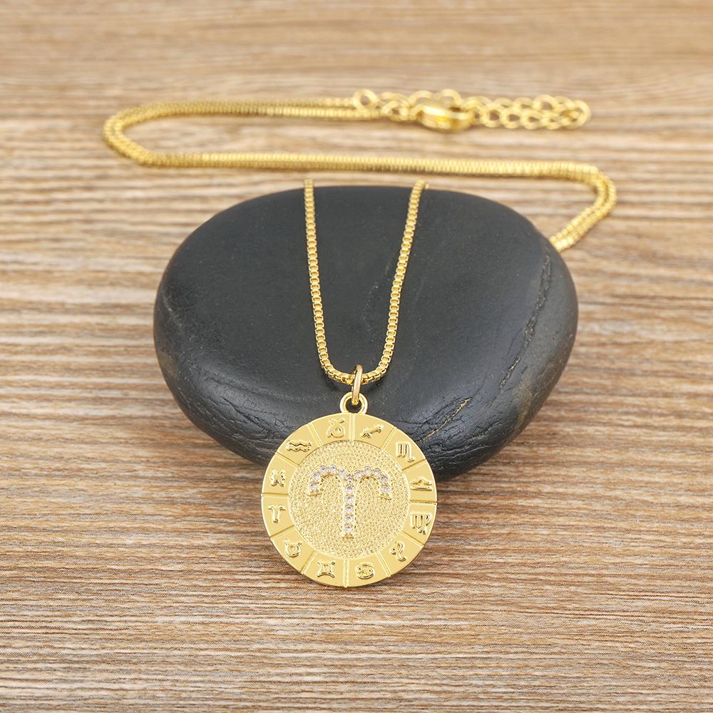 Nidin New Hot Sale 12 Constellation Drop Pendant Necklace Gold Plated Jewelry Collar Clavicle Choker Birthday Gift for Women Men