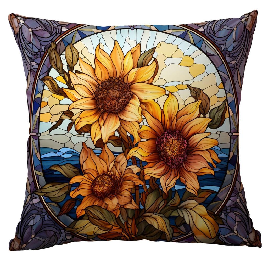 New Vintage Floral Pillowcase Creative Colored Glass Printed Home Sofa Car Cushion Pillowcase