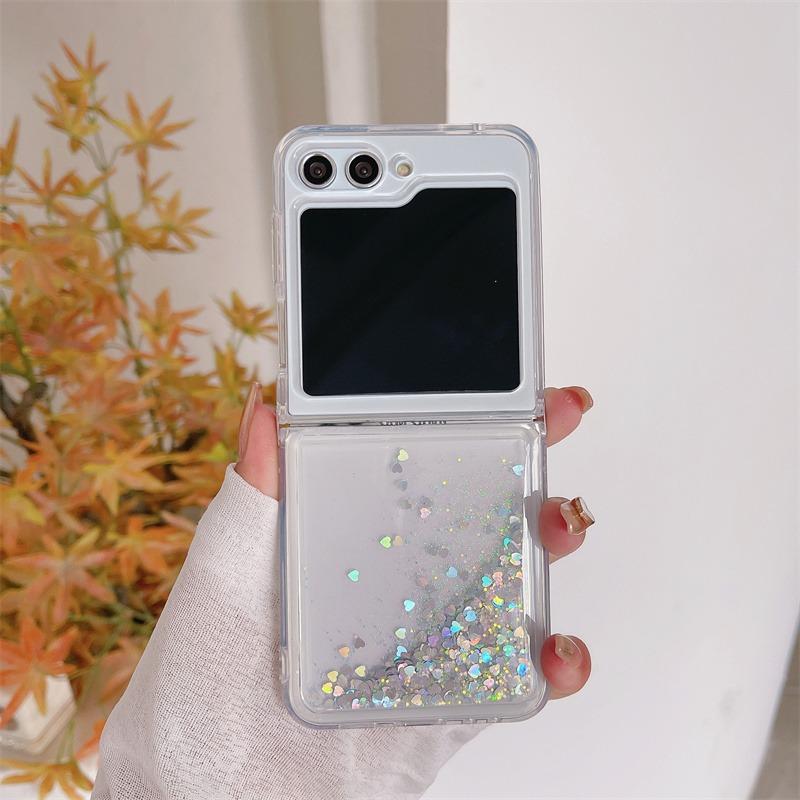Чехол Glitter Quicksand Love Heart для Samsung Galaxy Z Flip 6 5 4 3 Flip6 ZFlip Flip5, цветной, блестящий, мягкий, ударопрочный чехол из ТПУ