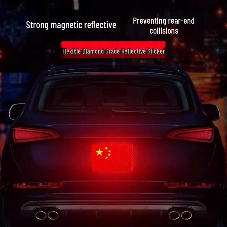National Day Magnetic Car Sticker: 20 Reflective Five-Star Red Flag Stickers for Patriotic Display