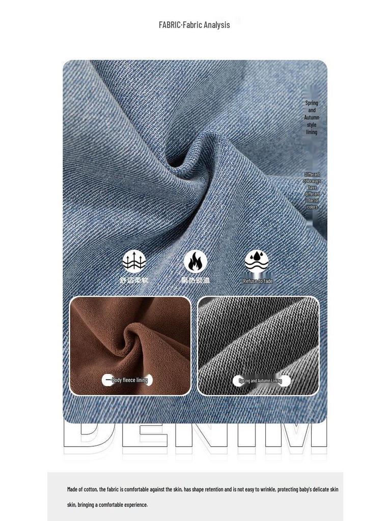 2025 Boys' Autumn & Winter Fleece-Lined Straight Leg Jeans for Kids - Thickened for Warmth