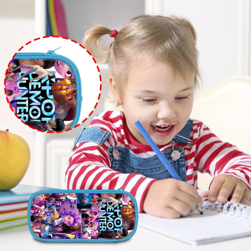 Студенческий синий двухслойный пенал Kpop/ Девичья группа охотников на ведьм Студенческая сумка для хранения канцелярских принадлежностей Сумка для карандашей