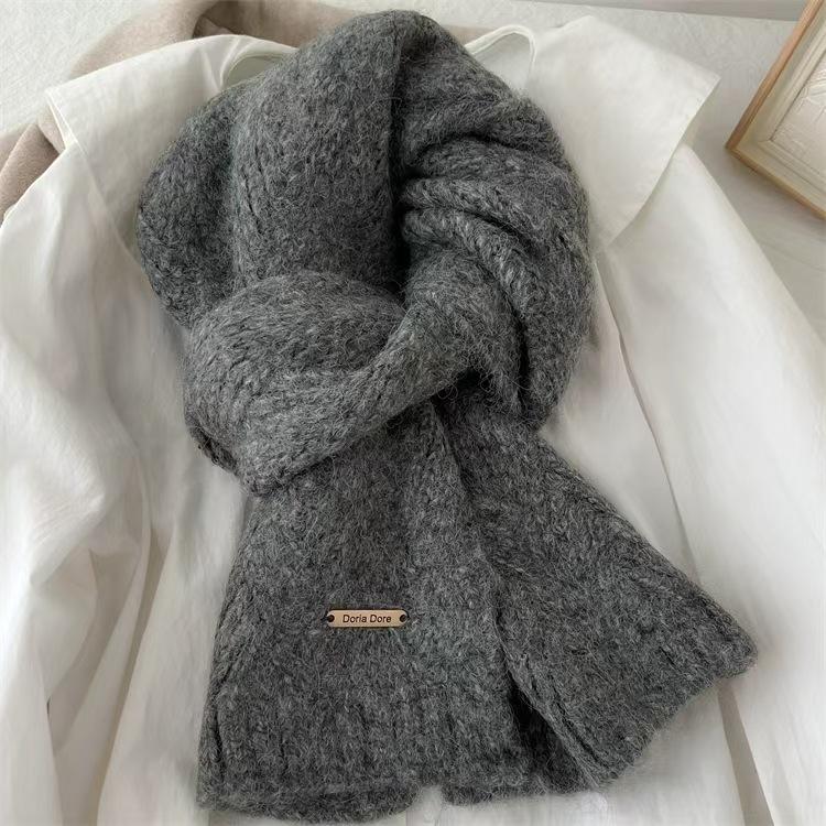 Women's Alpaca Wool Blend Knitted Scarf - Solid Color, Winter Korean Style, Trendy Student Accessory