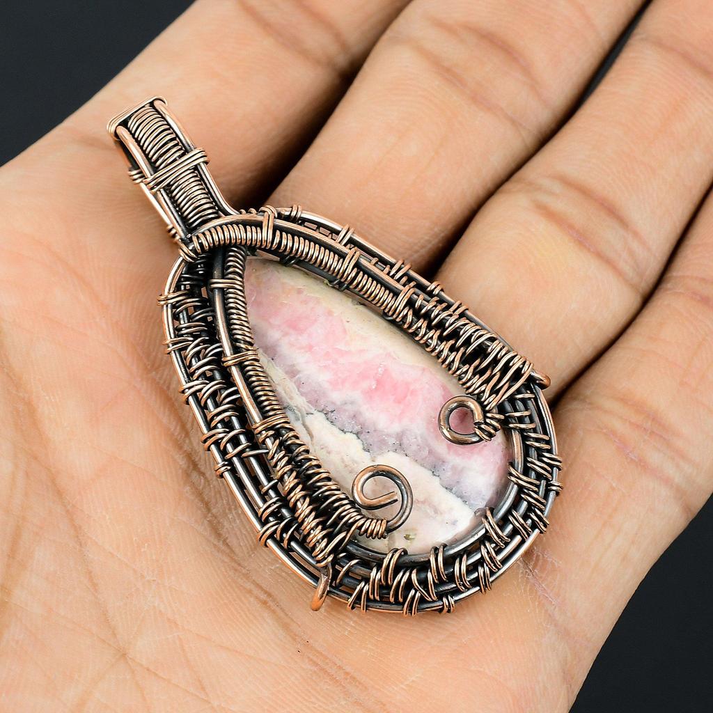 Rhodochrosite Jewelry, 999 Copper Wire Wrapped Pendant, Handmade Gemstone Jewelry Pendant, For Memorial Day