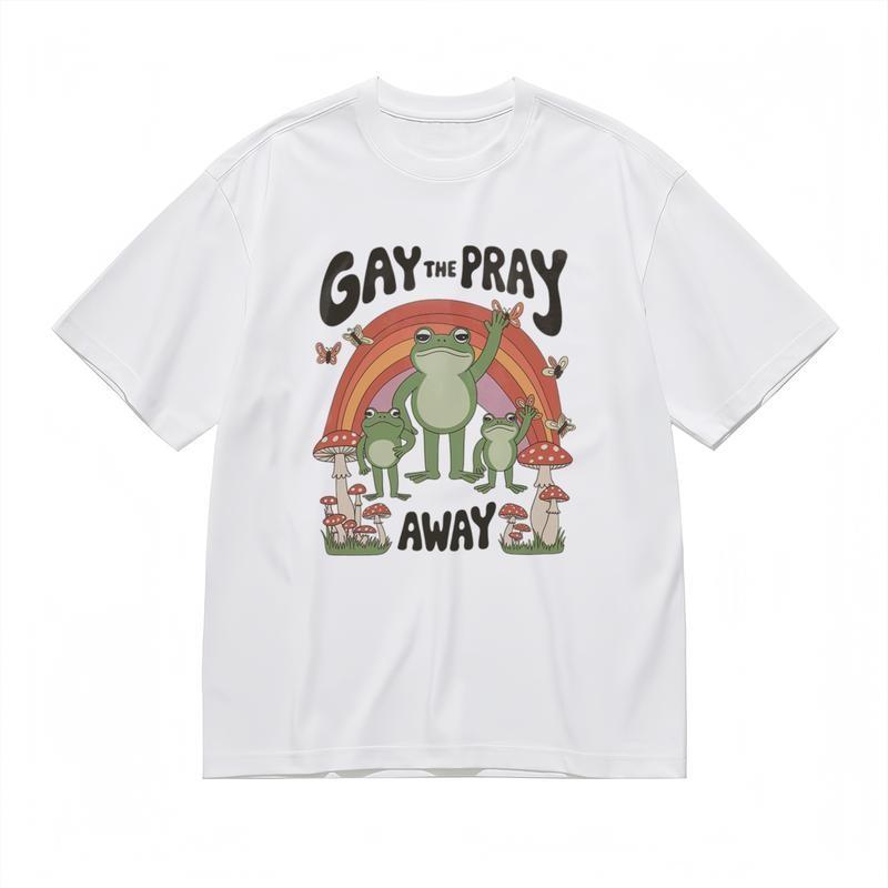 Мужская трендовая классическая футболка с ярким узором 'Лягушка, бабочка, луг'