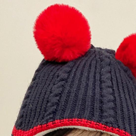 Детская шапка с плюшевыми помпонами, утолщенная вязаная шапка 3-в-1, шапка-шарф-маска, головной убор, эластичная посадка, ветрозащитная шапка