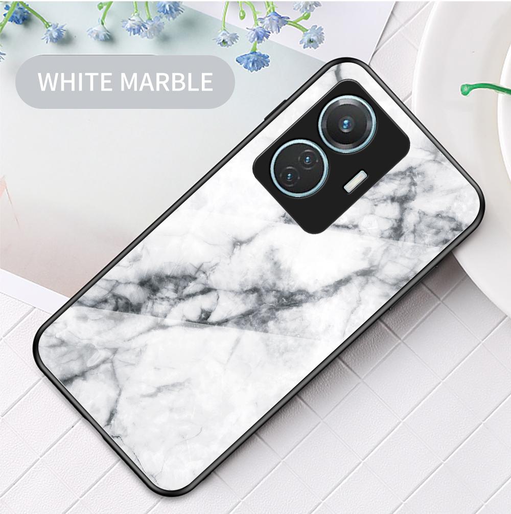Чехол для Vivo V23e V23 V25 V25e T1 Pro Y75 Y77 Y30 Y02s Y55 Y35 Y22 Y22S 4G 5G, чехол из мраморного закаленного стекла, задняя крышка