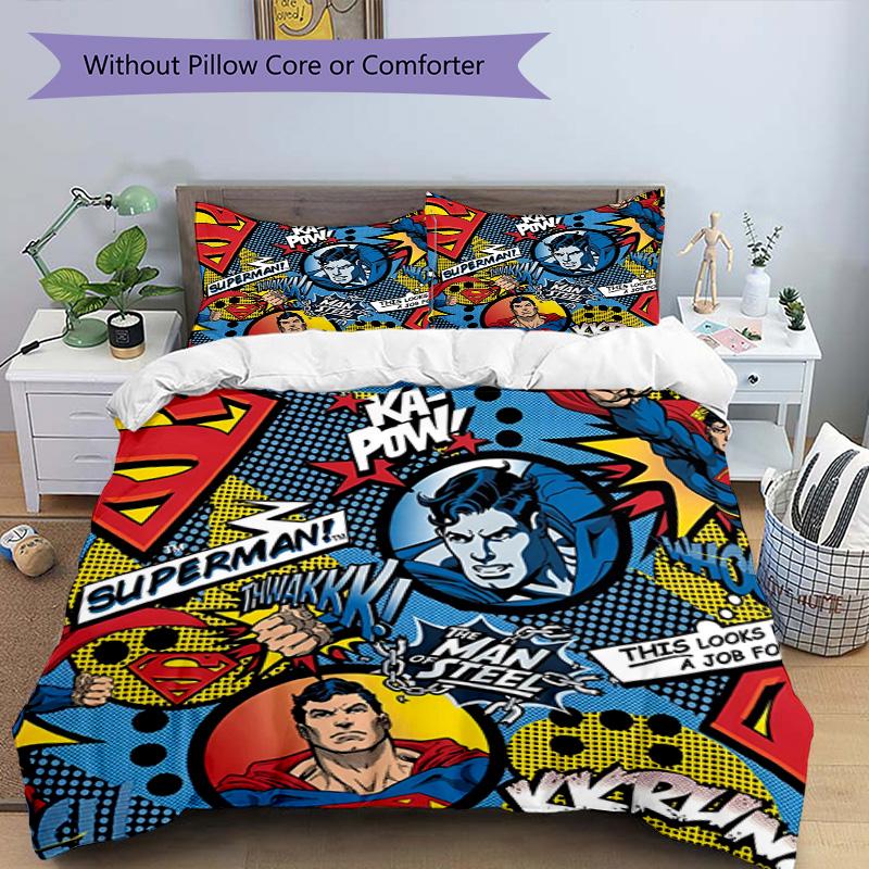 3pcs Duvet Cover Set (1*Duvet Cover + 2*Pillowcase, Without Core), Superman Print Bedding Set, Bedroom Decor, All‑Season, Birthday Gift