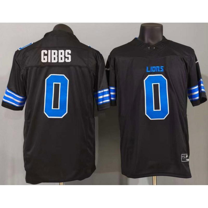 Detroit Lions 0 Gibbs Black Rugby Jersey Third Generation Fan Apparel Men