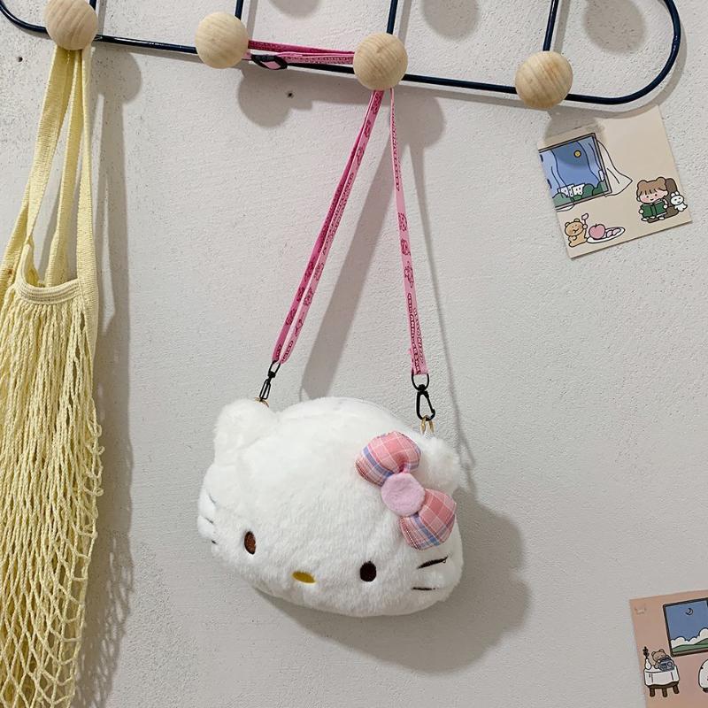 Kawaii Hello Kitty Bag Women Cartoon Plush Small Shoulder Bag for Women Crossbody Bag Small Phone&Purse Bags Girls's Toys Gift