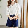 Mint Green Cotton White Shirt Women's Five-quarter Sleeve Summer New Simple and Exquisite Commuter Temperament Top