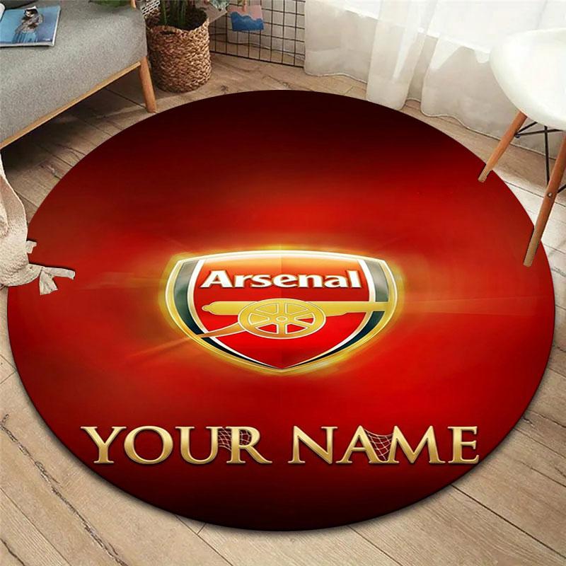 Arsenal F Custom Name Round Area Rug,Carpet Rug for Living Room Bedroom Sofa Playroom Decor,Non-slip Floor Mat