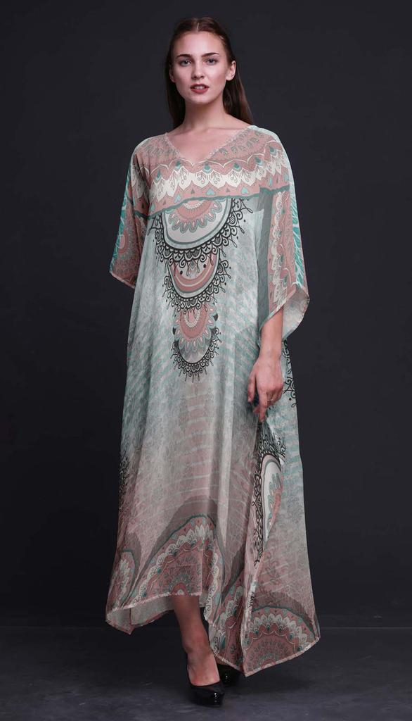 Phagun Floral Mandala Beach Kaftan Bikini Cover up Womena s Maxi Dress Long