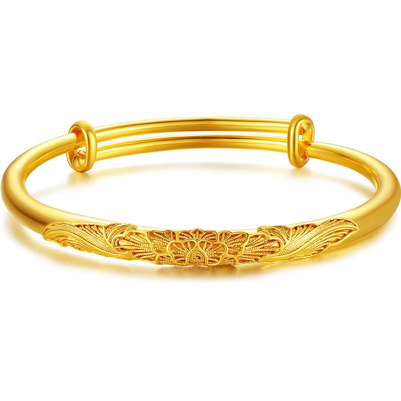 Vietnamese gold-plated peacock bracelet for women, vintage style with dragon and phoenix motifs, inlaid with peonies, gold-plated copper noble lady