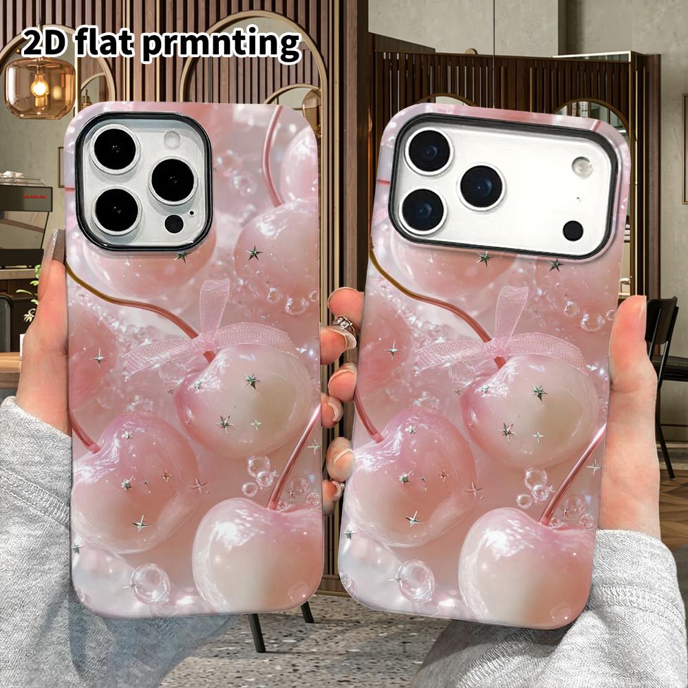 Phone Case: 2D flat suitable for iPhone 18 17 16 15 14 13 Pro film protective case, couple style, gradient cherry, Christmas and Halloween gifts