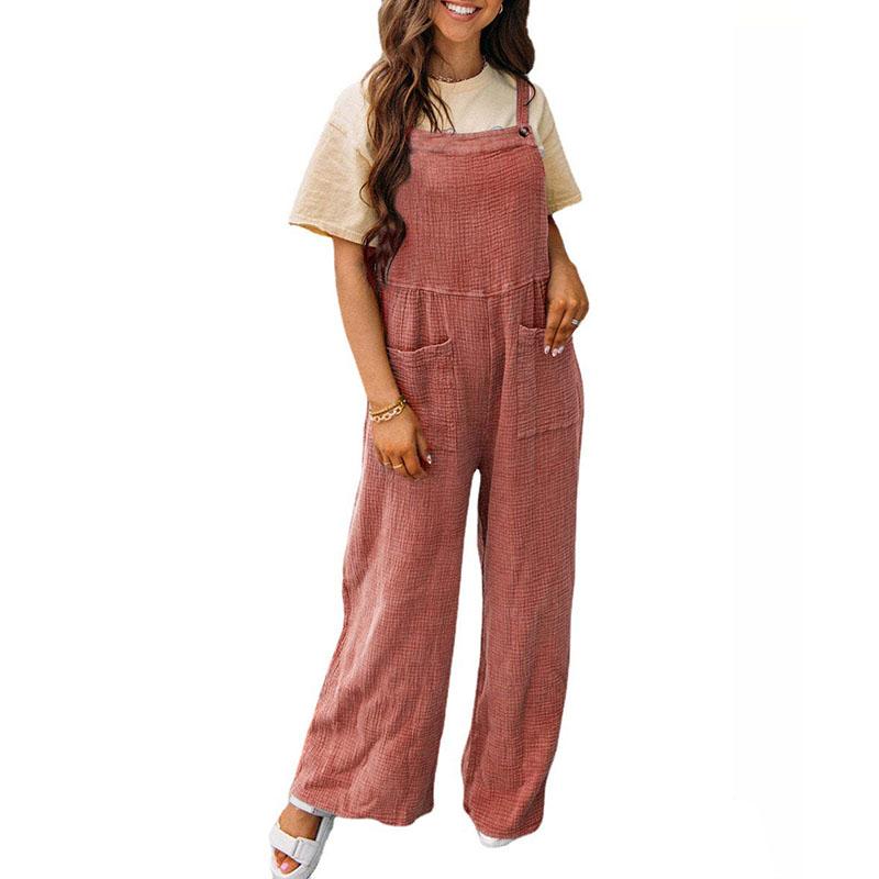 Summer Women's Jumpsuit Casual Solid Color Pocket Square Neck Loose Straps Jumpsuit Backpacking Pants