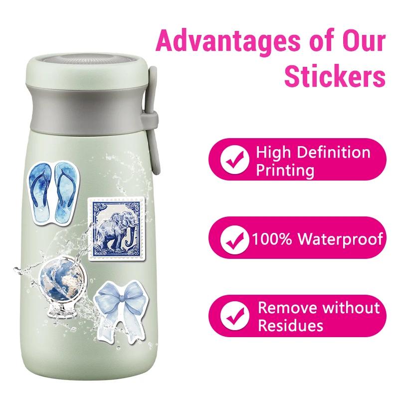 50PCS Blue Ocean Beach Stickers Set Trendy Cute Waterproof Vinyl Decals for Scrapbooking Laptop Water Bottle Bumper
