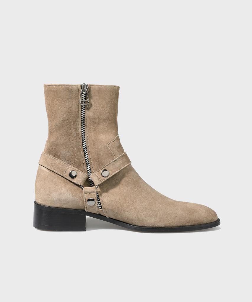Firenze Atelier Slim Toe Velcro Line Suede Zip-Up Boots 3344-Qs [Ash Beige]