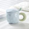 High Value Couple Cup with Lid Spoon Contrasting Color Hand Pinch Pattern Big Ear Ceramic Cup Office Home Coffee
