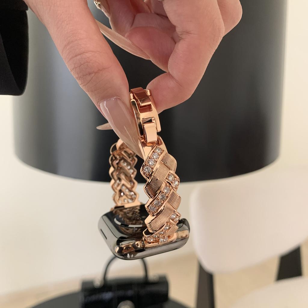 Copper Watch Strap for Apple Watch Series 11 10 42mm/9 8 7 41mm/SE3 SE2 SE 6 5 4 40mm/3 2 1 38mm Wheat Ear Zircon Bracelet Band