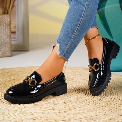 Женские лакированные лоферы слипоны, туфли на плоской подошве с круглым носком, модная обувь больших размеров