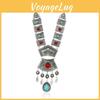 Ethnic Simulation Style Gemstone Decoration Women Metal Necklace Tassel With