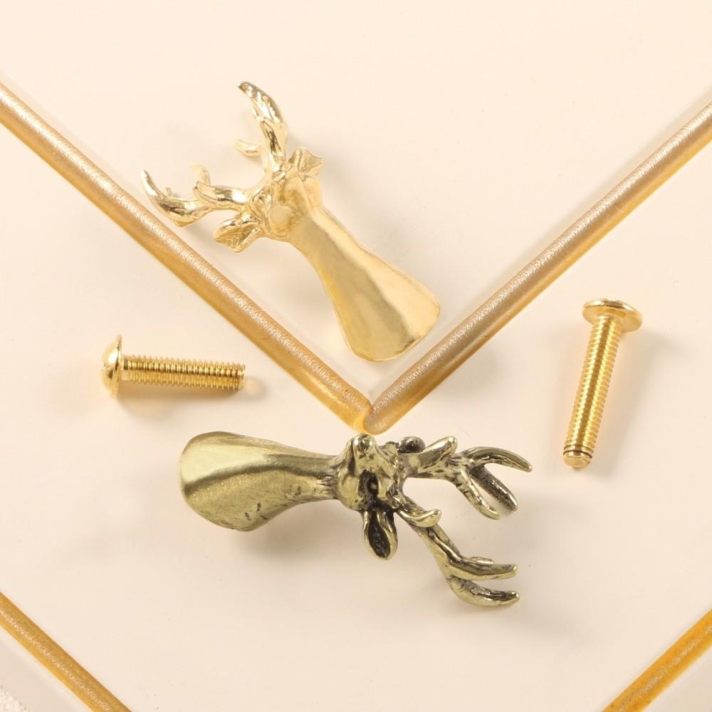 Single Hole Solid Deer Head Drawer Handle Retro Wardrobe Door Handle with Screws  Wardrobe
