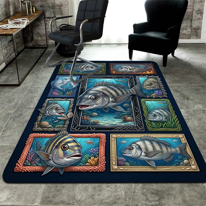 Ocean Fish Collage Pattern Rug Floor Mat for Living Room or Bedroom Soft and Comfortable Carpet a Gift for Birthday and Holiday.