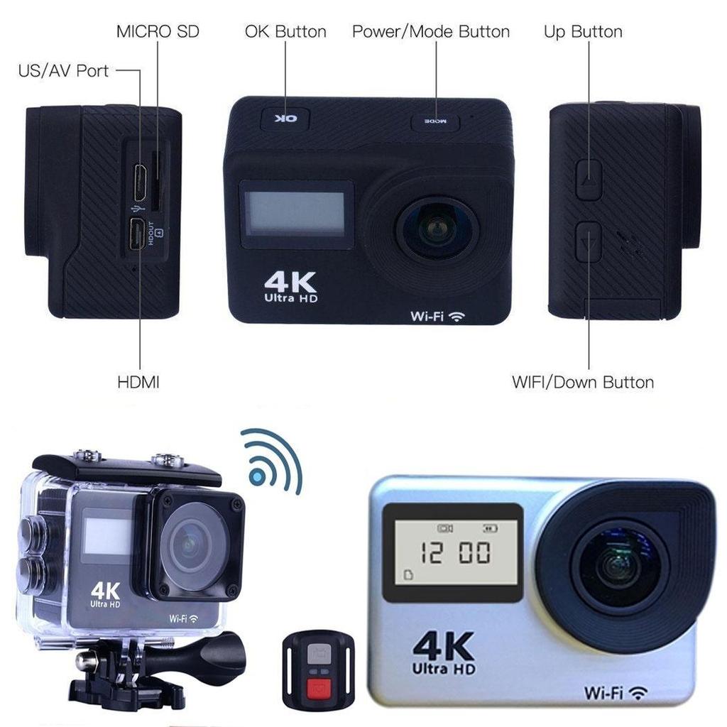 Экшн-камера с сенсорным экраном 4K, Wi-Fi, двойной экран, 12 МП Ultra HD, 30 м, водонепроницаемая спортивная видеокамера DV, широкоугольный объектив 170 градусов