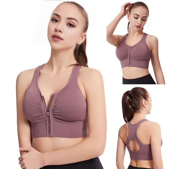 Bra Front Zipper Closure Solid Color Vest Type Hollow Out Back Adjustable Shockproof