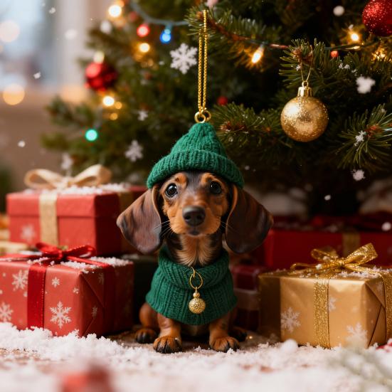 1/7 шт. Рождественское акриловое украшение для подвешивания в виде таксы, для зеркала заднего вида автомобиля, для рождественской елки, 2D плоский, собака в шляпе Санты, подвесное украшение, праздничный кулон для вечеринки