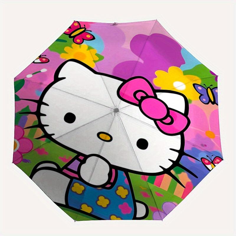 Hello Kitty Theme Automatic 3-Fold Umbrella Design, Cute Cartoon Pattern, Portable Outdoor Umbrella, Perfect, Holiday Gift for Disney fans.Y047