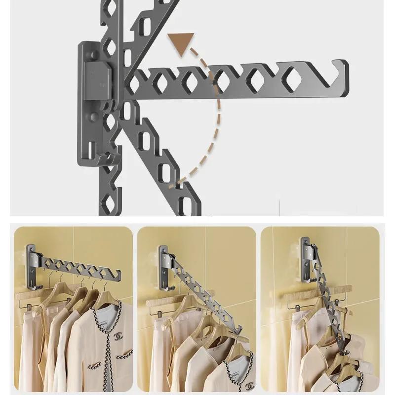 Clothes Drying Rack Adjustable Angle Clothes Hanger Wall-mounted Coat Dryer Collapsible Clothing Organizer Large Loading-bearing
