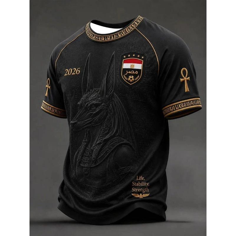 2026 Men's New Egyptian Football Training Shirt with 3D Print, Breathable and Moisture-Wicking T-Shirt for Family Use