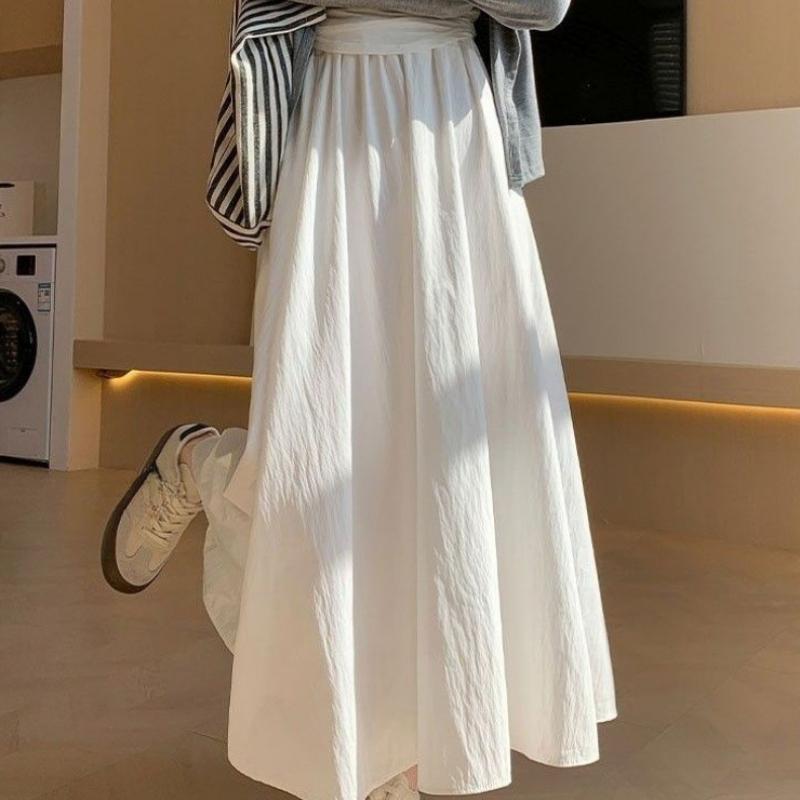 Женская летняя белая юбка А-силуэта с завышенной талией, стройнящая, средней длины, с драпировкой, элегантная, длинная