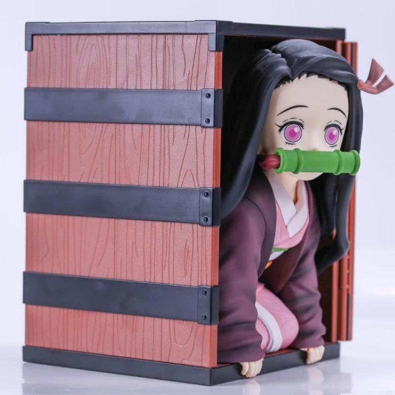 22cm Cartoon Demonslayer Popcorn Bucket Kamado-Nezuko Kneeling Doll Hand-Made Model Beautiful Girl Large Trend Ornaments Toy Gif