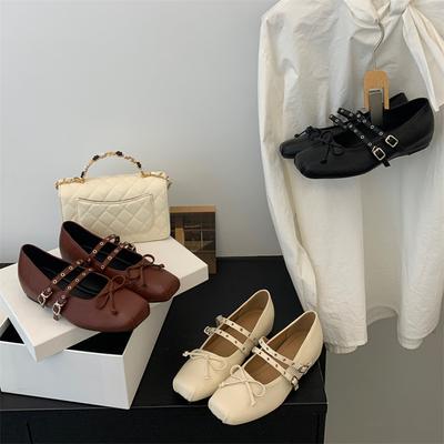 Версия из овчины увеличение внутренней высоты кожаные ретро балетки толстый каблук туфли Мэри Джейн женские головные легкие рот маленькие кожаные туфли туфли-лодочки