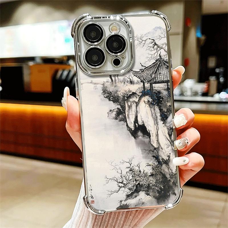 Мягкий чехол для телефона в китайском стиле с рисунком тушью Для iPhone 15 16 17 Air 14 Pro Max 16E Plus 13 12 Mini Покрытие Защита от падения Fundas