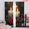 2pcs,2D Plane Printing Minimalist Curtains Christmas Candles Holly Rose (2) Versatile Polyester (without Rod) Home Decor Ldeal