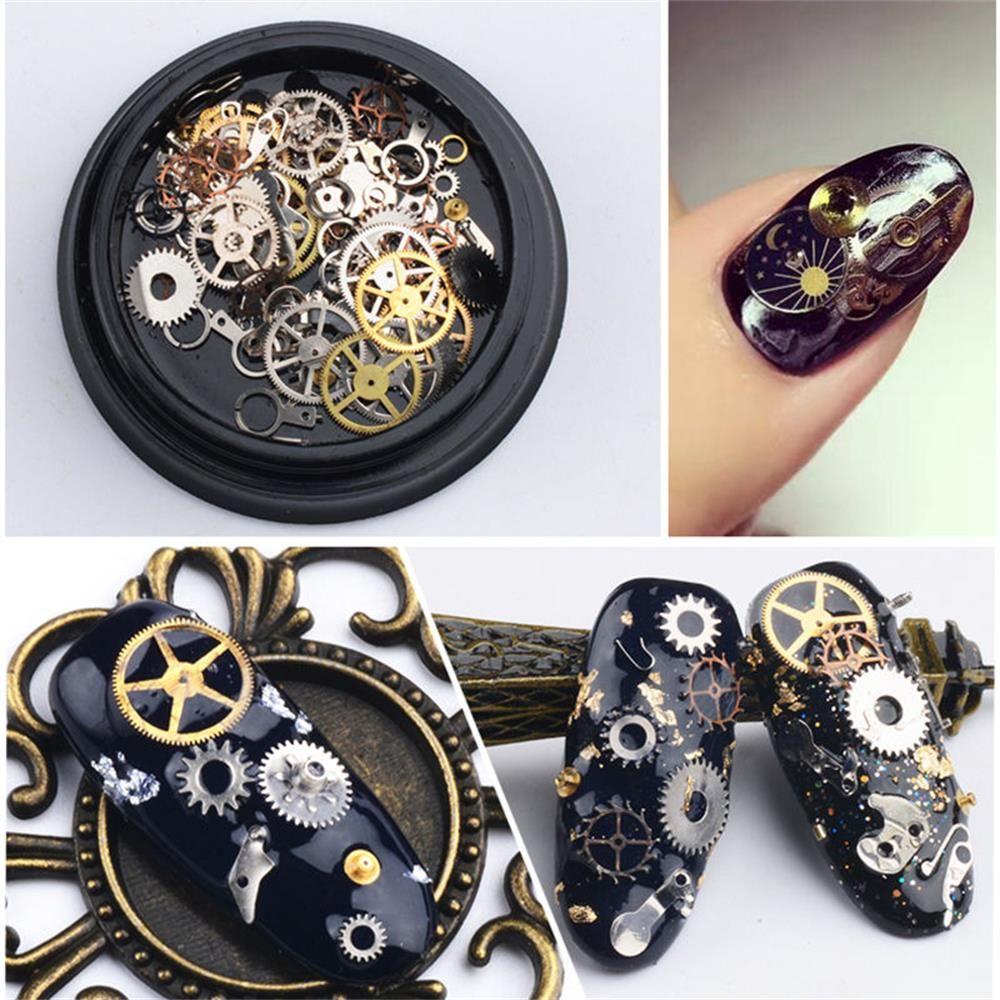 Punk DIY Tips Time Gear 3D Flakes Nail Sequins Manicure Decor Hollow Metallic