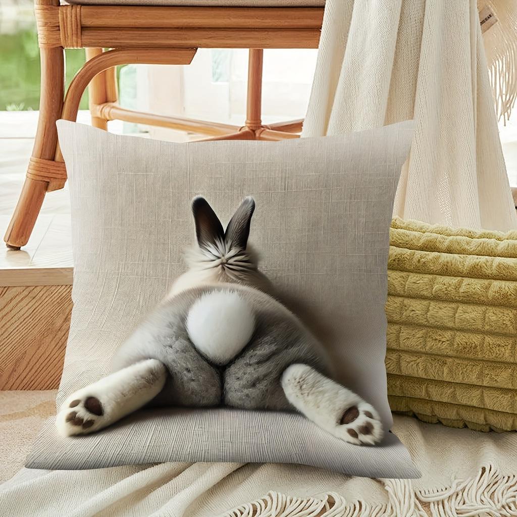 Cute Bunny Butt Design Pillowcase: Add a Whimsical Touch To Your Home! Sofa Cushion Cover, Home Decoration, 2D Printing
