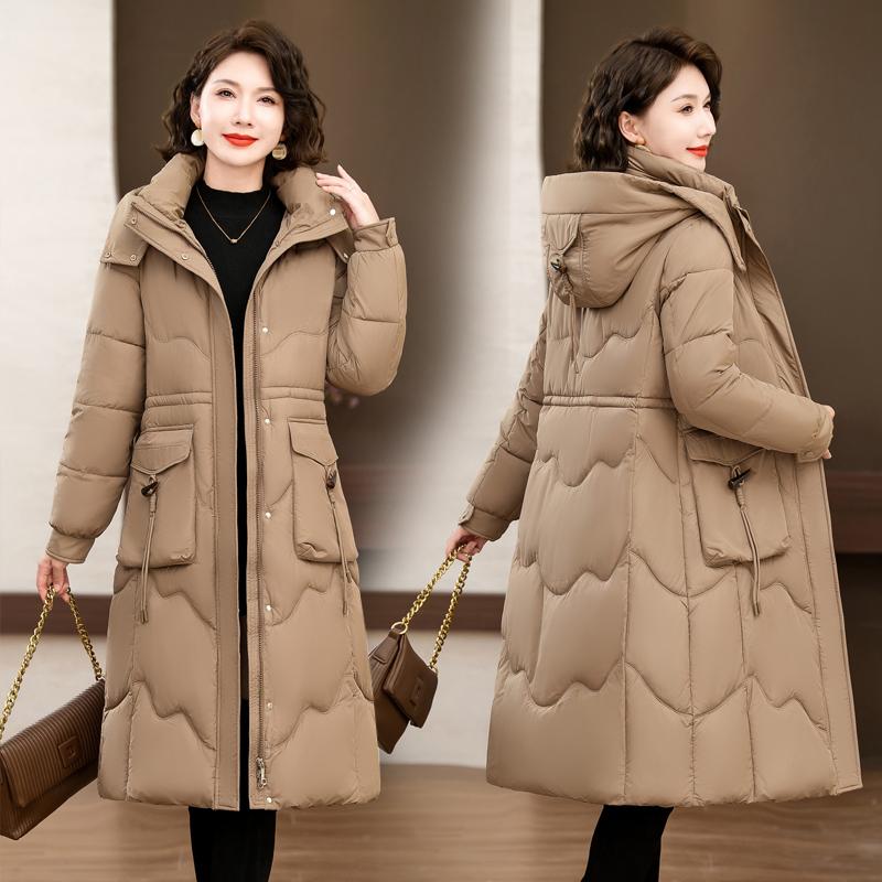 Сохраняйте тепло и стиль в этом модном пуховом пальто средней длины в стиле «хлеб» для женщин
