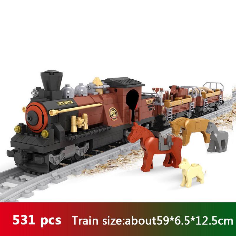 Ausini City Train Model Building Blocks Wagon Cargo Carriage Passenger Train Station Rail Tracks Locomotive Construction Toys