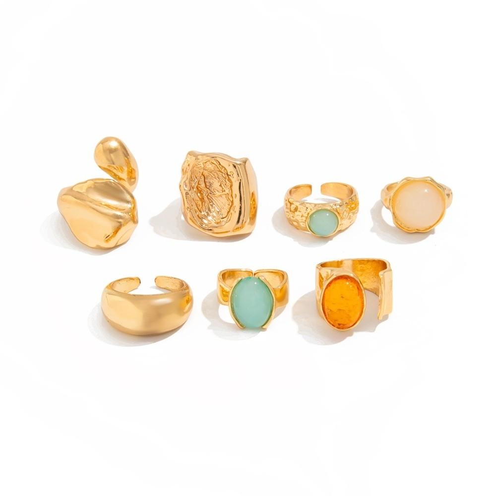 7Pcs/Set Irregular Shape Crystal Open Rings Open Design Geometric Rings  Women