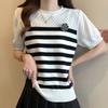Женские свитера, пуловеры, 2025, лето, короткий рукав, О-образный вырез, полосатый белый черный вязаный свитер, женские топы, пуловер JJ242