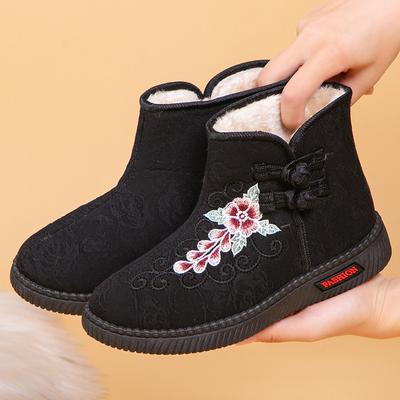Женские зимние теплые вышитые зимние ботинки, пушистые нескользящие ботинки на платформе, с подкладкой из искусственного меха, удобные короткие ботинки для женщин
