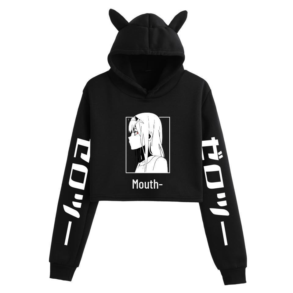 Zero Two Darling in the Franxx Anime Cat Ear Cropped Hoodie